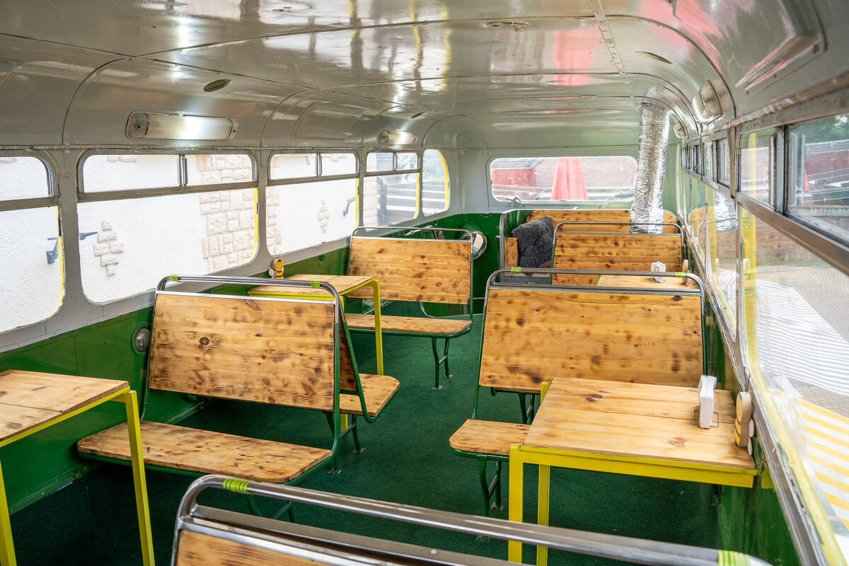 Seating inside the double-decker bus